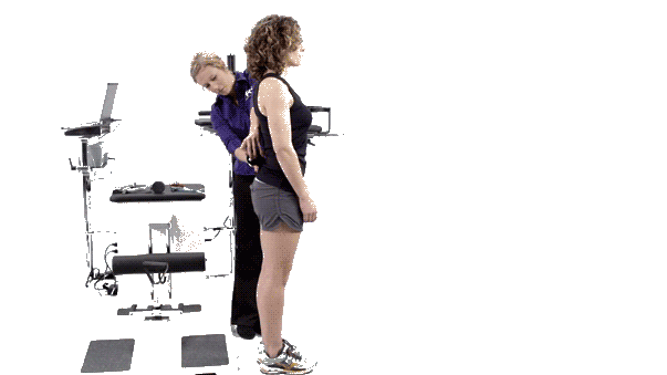 A participant completing a range of motion measurement